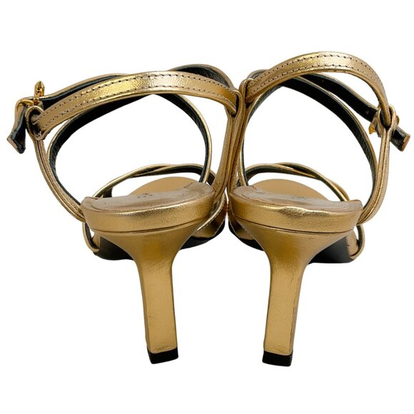 Barbara Bui Gold Strappy Criss Cross Sandals - Picture 4 of 9